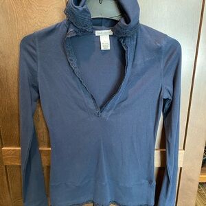 Body Central Navy Lace-Trimmed hoodie Top snall